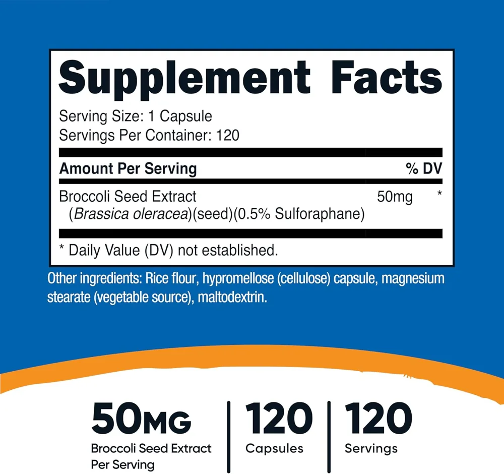 Nutricost Sulforaphane Glucosinolate supplement facts panel