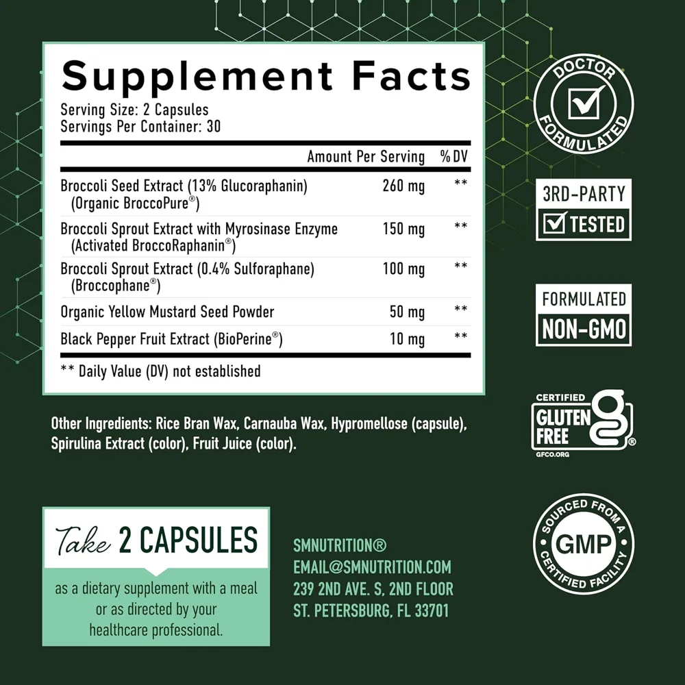 SMNutrition sulforaphane supplement facts panel